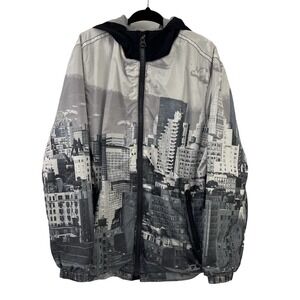 Gap Kids Boys Grey Cityscape Hooded Zip Jacket Small